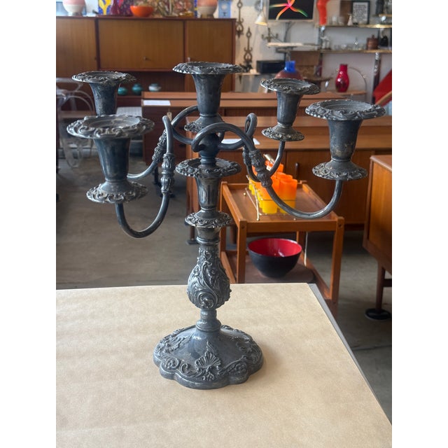 Sheffield Sheffield Antique Rococo Style 5- Light Candelabra For Sale - Image 4 of 9