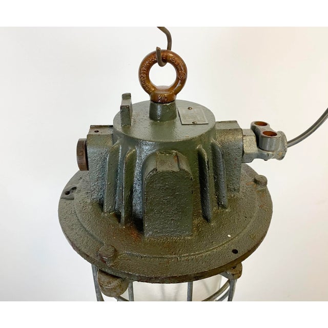 Gray Industrial Cast Iron Cage Pendant Light, 1960s For Sale - Image 9 of 14