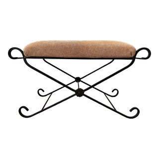 Heavy Iron X-Base Bench / Stool With Animal Print Fabric For Sale