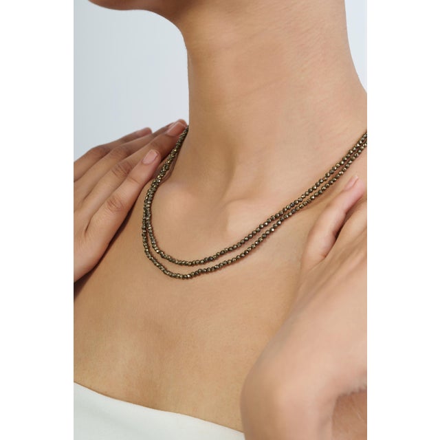 73 Ct Pyrite Beaded Double Strand Necklace With Silver Clasp 2.8mm Beads 18” Long For Sale - Image 4 of 18