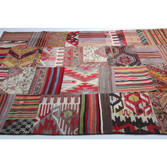 Red Handmade Anatolian Kilim Patchwork Rug Using Vintage Wool Kilims -5' 9'' X 8' For Sale - Image 8 of 9