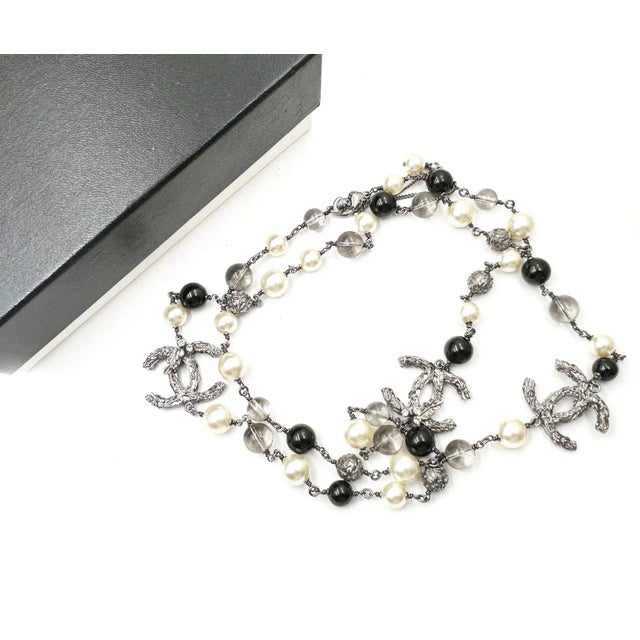 2010s Chanel Gunmetal CC Branch Pearl Black Bead Necklace For Sale - Image 5 of 5