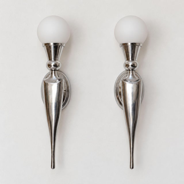 Mid 20th Century Art Deco Sconces Metal and Glass Wall Lights - Pair For Sale - Image 9 of 9