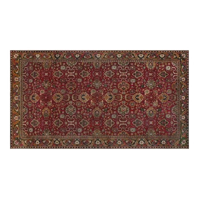 Authentic Indian Agra Bold Red Handmade Wool Carpet For Sale