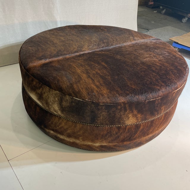 Oversized Round Hide Ottoman For Sale - Image 11 of 12