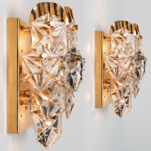 Gilt Brass with Crystal Glass Wall Lights by Kinkeldey, 1970s, Set of 2 For Sale - Image 6 of 12