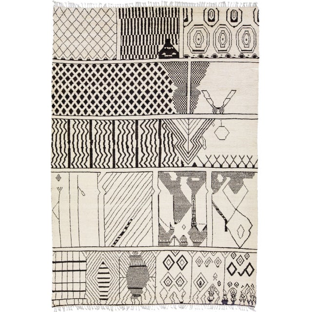 Modern Tribal Moroccan Style Handmade Beige Wool Rug For Sale - Image 11 of 11