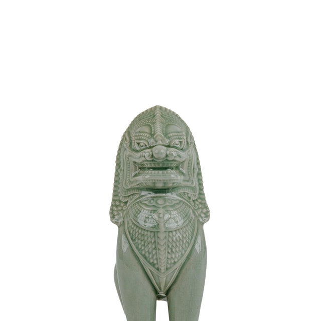 Vintage Thai Singha Lion Foo Dog Statues in Celadon For Sale - Image 9 of 12