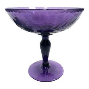 Late 19th C. Amethyst Etched Glass Compote Art Nouveau Victorian Traditional