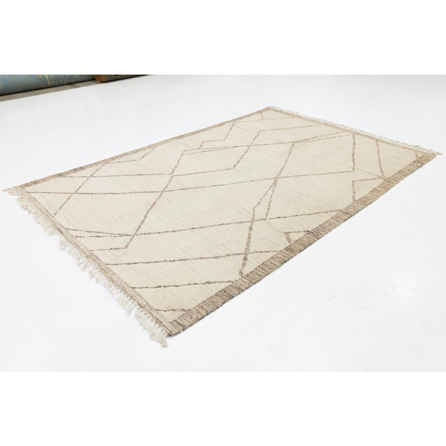 2010s Minimalist Modern Moroccan Beni Ourain Style Hand-Knotted Wool Rug 6x9 For Sale - Image 5 of 10