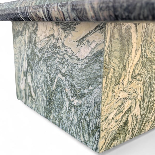 Stone Late 20th Century Postmodern Green Marble Coffee Table With Plinth Base For Sale - Image 7 of 15