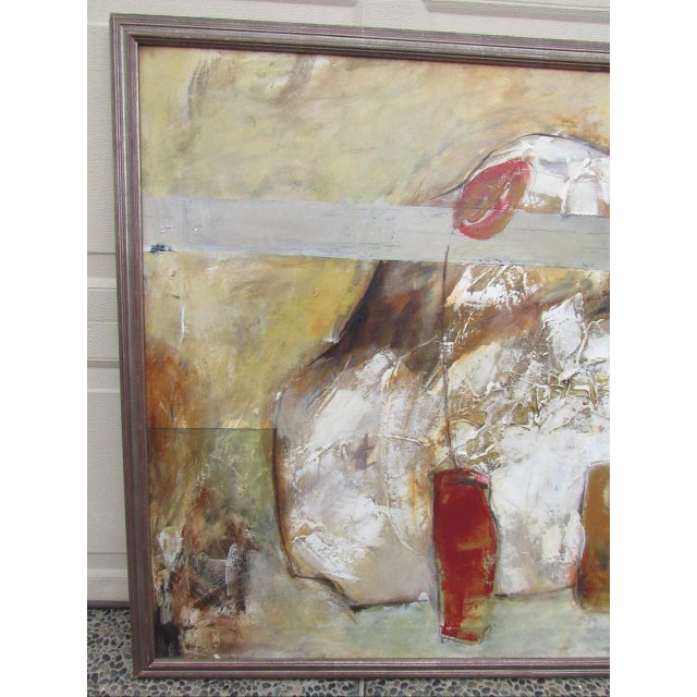 Large modernist abstract painting by Darina Marko. This large abstract acrylic painting has muted colors using textured...