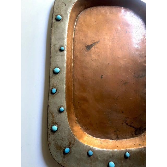 Early 20th Century Rustic Mexican Tray in Copper and Metal with Blue Bead Details For Sale - Image 5 of 9