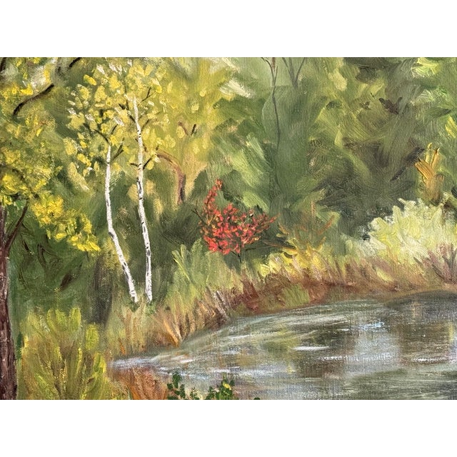 Large 1970s Folk Art Landscape Oil Painting, Framed For Sale - Image 4 of 7