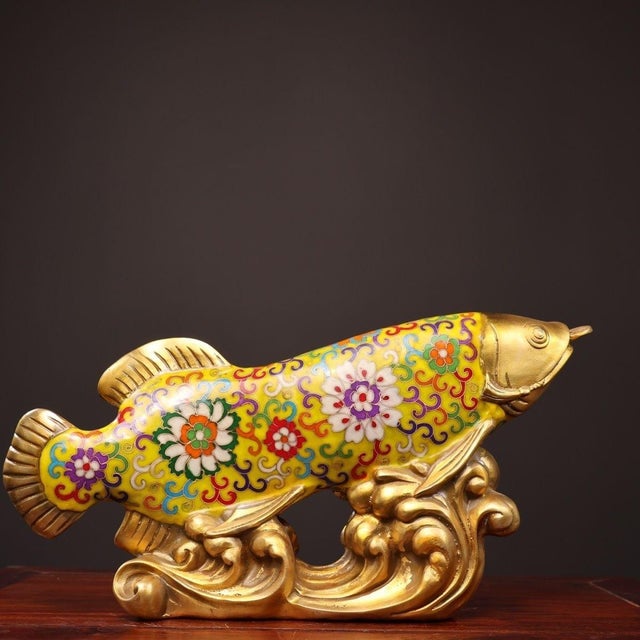 Late 19th Century Cloisonné Enamel Fish Statue on Gilt Base, 3.05kg For Sale - Image 4 of 9