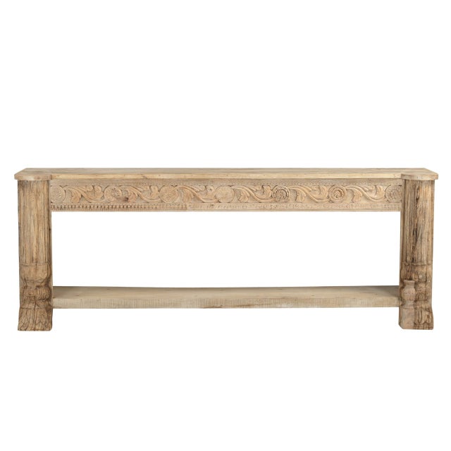Farmhouse Indian Bleached Teakwood Console Table Constructed From Antique Carvings and Reclaimed Wood For Sale - Image 3 of 4