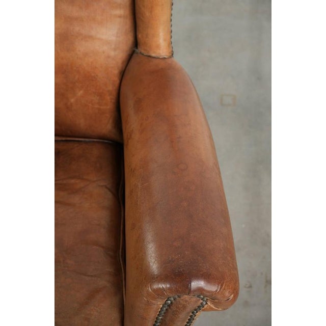 Brown Vintage Sheepskin Wing Lounge Chair For Sale - Image 8 of 13