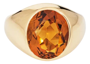 1980s 6ct Madeira Citrine Signet Ring Size 8 Heavy 14k Yellow Gold Oval Men's Jewelry
