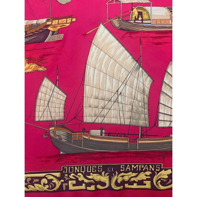 Asian Hermès Jonques Et Sampans Silk Scarf 1999 From Françoise De La Perriere For Sale - Image 3 of 12