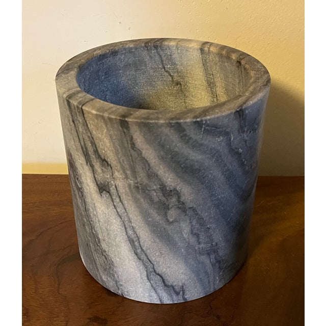 Mid-Century Italian Gray Marble Cylindrical Brush Pot or Wine Cooler Bottle Coaster For Sale - Image 11 of 12