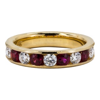 Late 20th Century 18k Ruby & DIamond Band, Size 5 For Sale