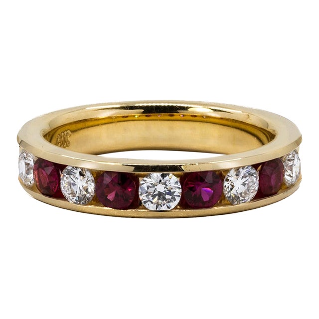Late 20th Century 18k Ruby & DIamond Band, Size 5 For Sale