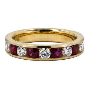 Late 20th Century 18k Ruby & DIamond Band, Size 5