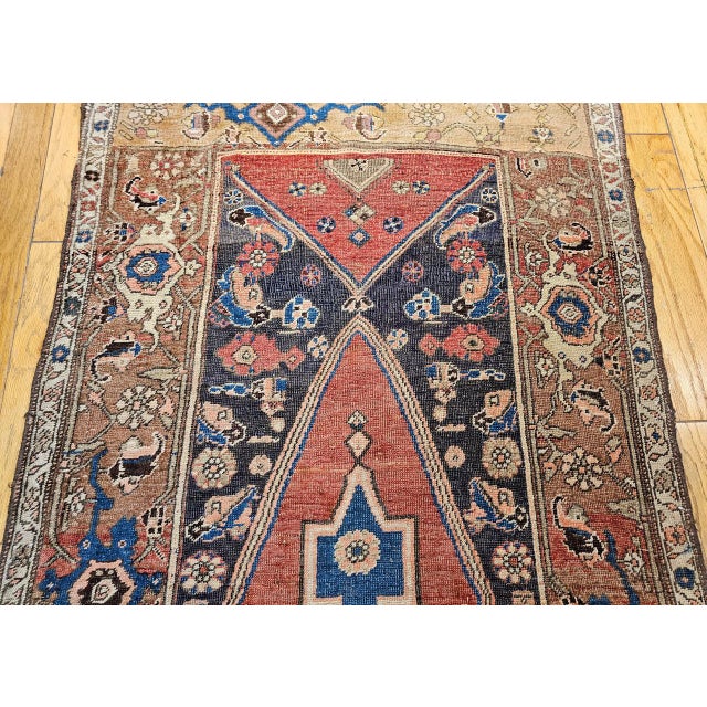 Antique Persian Bidjar Wide Runner, Hand-Knotted Wool, Geometric Pattern, Terracotta & Navy, 4x11 For Sale - Image 4 of 18