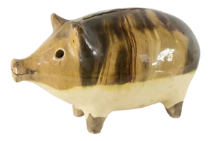 Early 20th Century Rustic Pottery Pig Form Piggy Bank