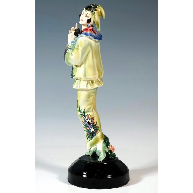 Art Deco Pierrette with Mask Figurine attributed to Dakon & Lorenzl for Goldscheider, 1920s For Sale - Image 4 of 7