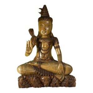 Exquisite Hand-Carved Wooden Shiva Sculpture - A Spiritual Masterpiece 25”x 17”