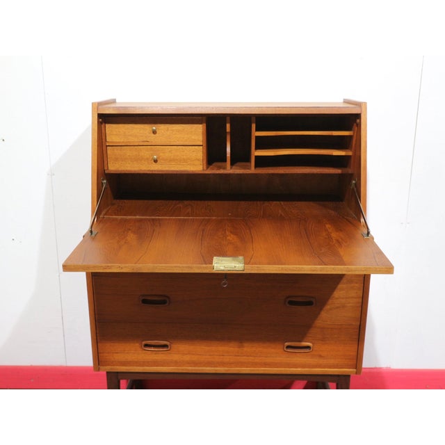 Mid Century Modern Vintage Teak Secretaire Bureau Desk Danish Style For Sale In Greensboro - Image 6 of 15
