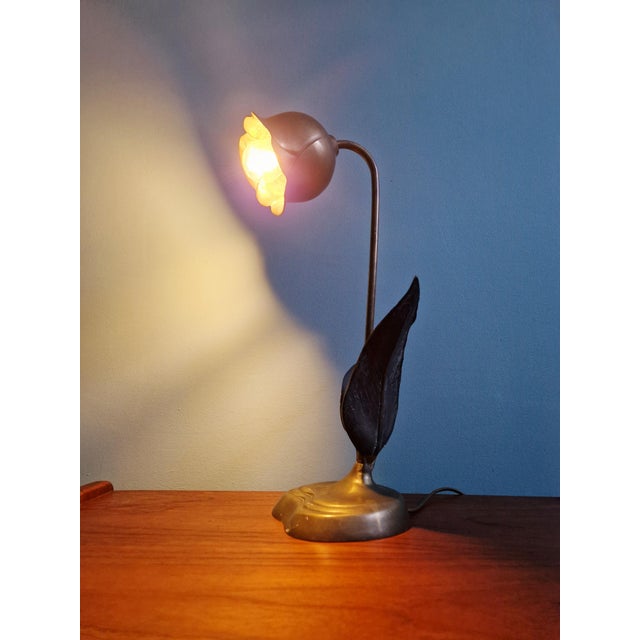 Hollywood Regency Floral Table Lamp in Bronze and Brass, 1970 For Sale - Image 14 of 15