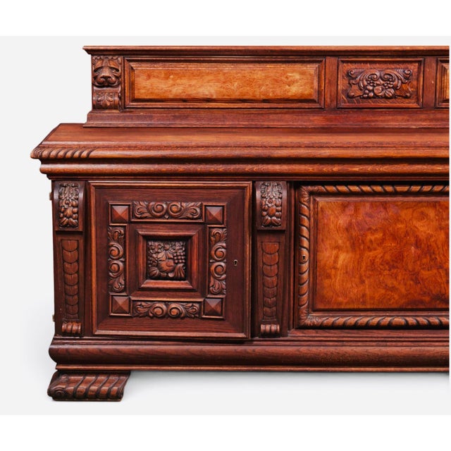 Mid 20th Century Mid 20th Century Monumental Carved Baroque Style Credenza With Figured Wood Panels — 102″ Wide For Sale - Image 5 of 12