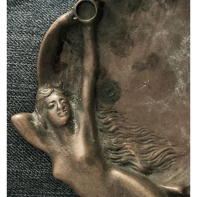 French Art Nouveau Signed a.j. Vaast Bronze Nymph Catchall Dish For Sale - Image 4 of 9