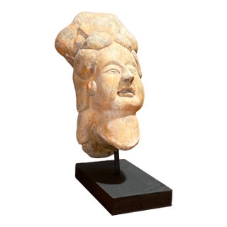 Vintage Han Dynasty Style Painted Terracotta Head Bust of Noblewomen on the Stand For Sale