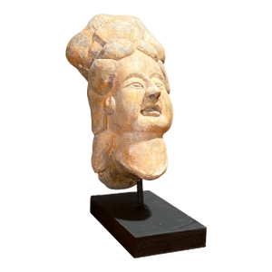 Vintage Han Dynasty Style Painted Terracotta Head Bust of Noblewomen on the Stand