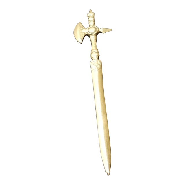 1920s Solid Brass Ornate Royal Motif Letter Opener From Spain For Sale