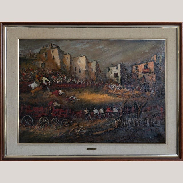 Juan Escoda Corominas, Bull Ring, 1950s, Oil on Canvas, in Good conditions. Designed 1950 to 1959