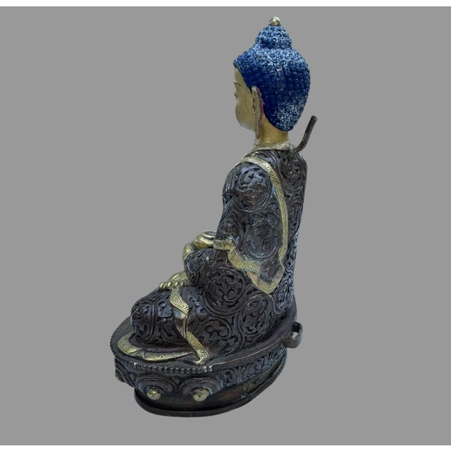 Bronze Tibetan Shakyamuni Buddha Gilt Bronze Statue Sealed Double Vajra 7.5” For Sale - Image 8 of 10