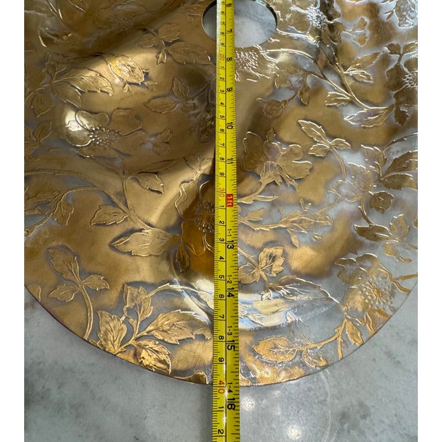 Glass Vintage Mid-Century Modern Glass Artist Palette Serving Platter Gold Gilt Floral Tray For Sale - Image 7 of 9