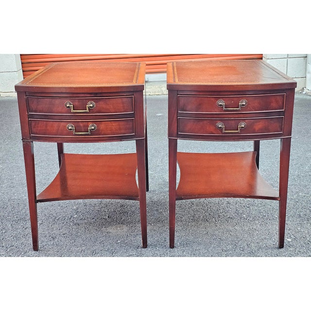 1940s Pair Regency Style Genuine Mahogany and Stenciled Tooled Leather Top Side Tables For Sale In Washington DC - Image 6 of 17
