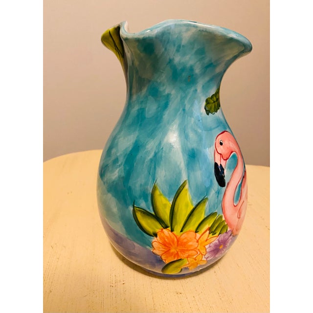 1990s Vintage Palm Beach Flamingo Ceramic Pitcher For Sale - Image 5 of 10