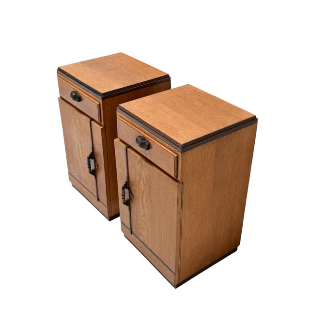 Magnificent and rare pair of art deco amsterdamse school nightstands or bedside tables. Design by fa. S. Speelman...