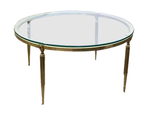 Round Brass Coffee Table with Glass Top, 1970s