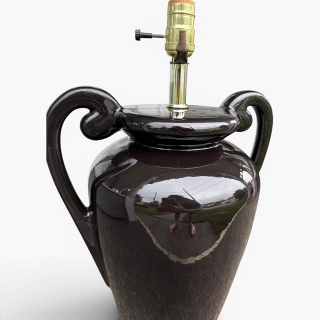 Hollywood Regency Vintage Hollywood Regency Black Amphora Urn Shape Lamp For Sale - Image 3 of 8