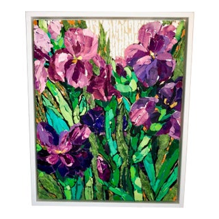 Purple Irises II Collage Painting For Sale
