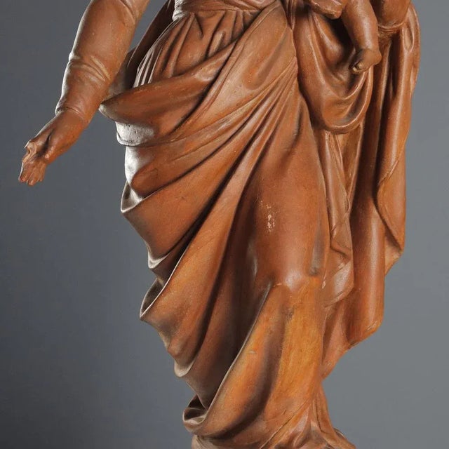Modern Sculpture of Virgin Mary with Child in Terracotta For Sale - Image 8 of 12