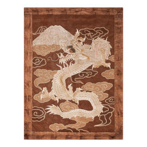 1890s Brown Dragon Qing Antique Chinese Textile Flat Weaven Rug 2'10" X 4' Wool Silk Carpet