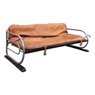 Sled Sofa in Genuine Leather with Chrome Finish by Hynek Gottwald For Sale